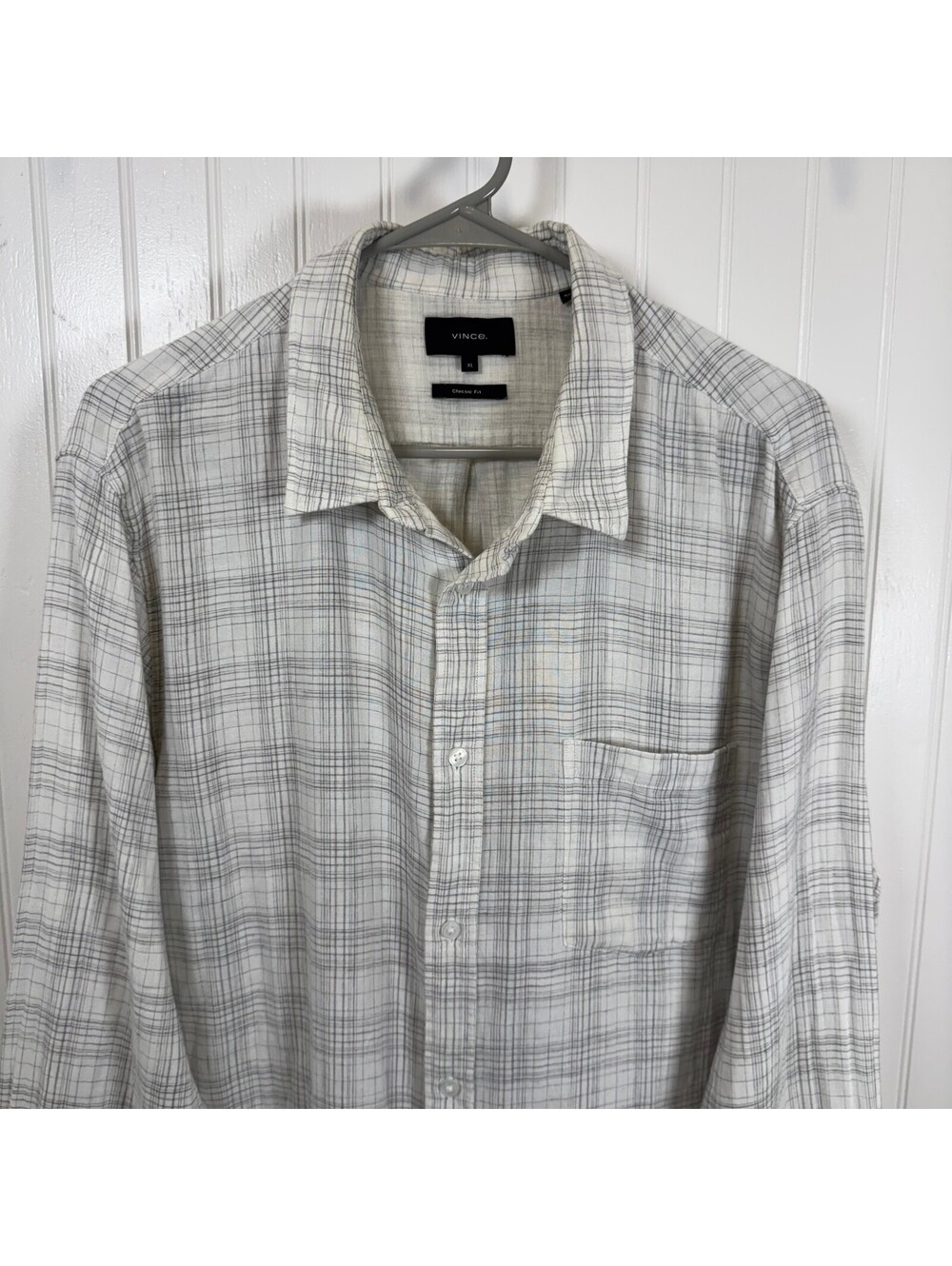VINCE Classic Fit Men's Long Sleeve Size XL 100% Cotton Plaid Button-Up Shirt